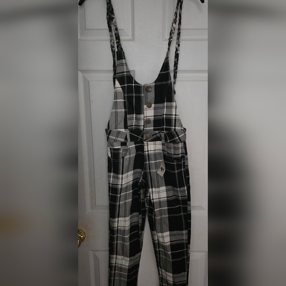 Pants - Yumetenbo Plaid Black and White Overalls